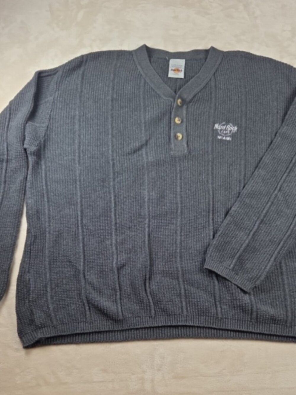 Hard Rock Cafe Miami Gray Henley Sweater XXL